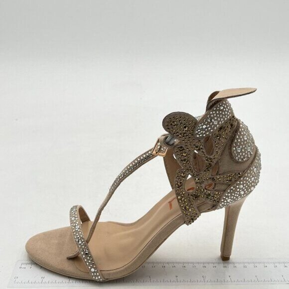 FSJ Champagne Wedding Shoes Rhinestone Stiletto Heels Bridal Sandals - Picture 2 of 8